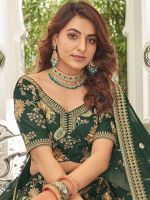 green embroidered velvet lehenga set choli with dupatta 2