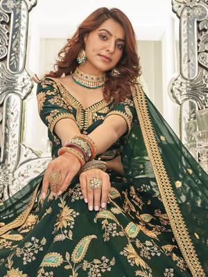 green embroidered velvet lehenga set choli with dupatta 4