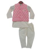 Pink Embroidered Velvet Nehru Jacket With Kurta Set