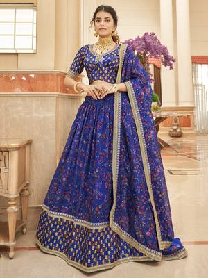 blue embroidered organza lehenga set choli with dupatta 1