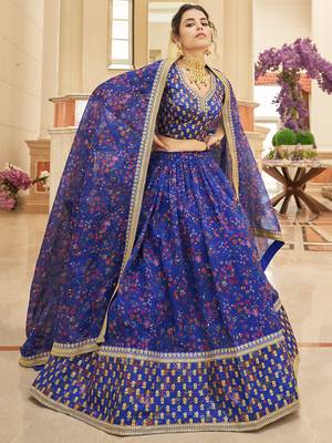 blue embroidered organza lehenga set choli with dupatta 2