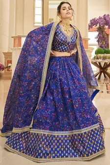 blue embroidered organza lehenga set choli with dupatta