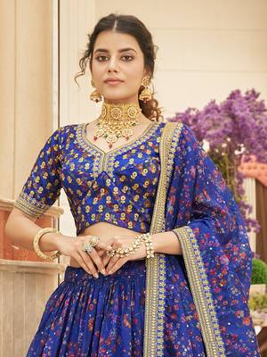 blue embroidered organza lehenga set choli with dupatta 3