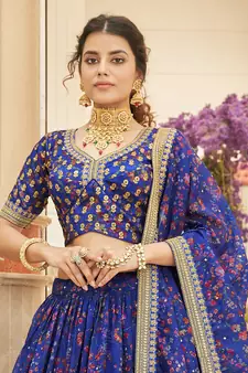 blue embroidered organza lehenga set choli with dupatta