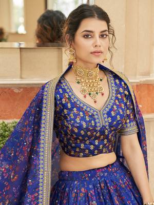 blue embroidered organza lehenga set choli with dupatta 4