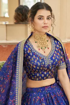blue embroidered organza lehenga set choli with dupatta