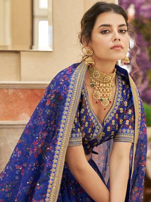 blue embroidered organza lehenga set choli with dupatta 5