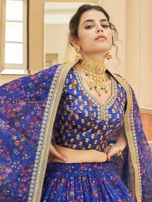 blue embroidered organza lehenga set choli with dupatta 6