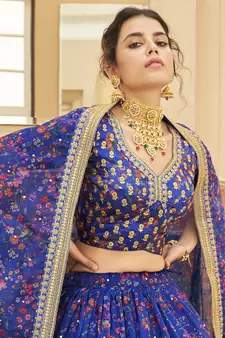blue embroidered organza lehenga set choli with dupatta