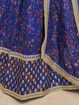 blue embroidered organza lehenga set choli with dupatta 7
