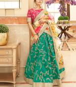 Wonderful Green & White Embroidered Art Silk Wedding Wear Lehenga Choli  