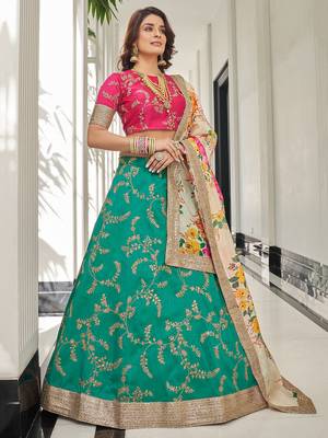 green & white embroidered art silk lehenga set choli with dupatta 2