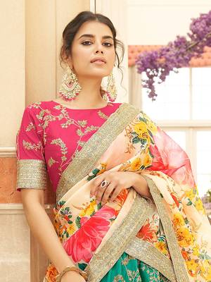 green & white embroidered art silk lehenga set choli with dupatta 3