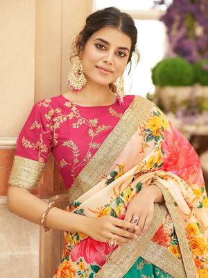 green & white embroidered art silk lehenga set choli with dupatta 5