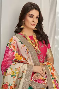 green & white embroidered art silk lehenga set choli with dupatta