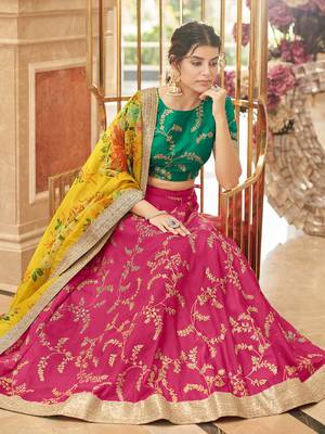 pink & yellow embroidered art silk lehenga set choli with dupatta 2