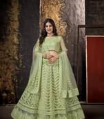 Heavy Designer Net Lehenga Set In Girlish Green Colour For Wedding Function