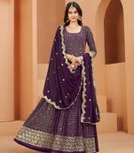 Ethnic Wine Colour Anarkali Suit For Girlish Party Looks With Heavy Embroidery Work