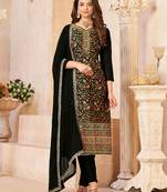 Glamorous Black Colour Dola Silk Woven Jacquard Heavy Party Salwaar Kameez