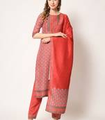 Beautiful Gajri Colour Muslin Salwaar Kameez With Smart Print And Sequins Work