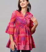Ethnic Look Pink Colour Smart Short Kurti For Girls