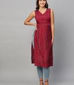 Beautiful Mill Foil Printed Red Colour Amazing Looking Fancy Kurti
