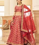 Wonderful Red Embroidered Art Silk Wedding Wear Lehenga Choli  