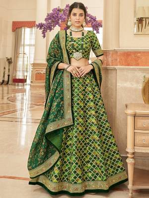 green embroidered art silk lehenga set choli with dupatta 1