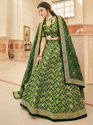 green embroidered art silk lehenga set choli with dupatta 2