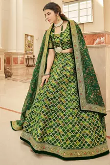 green embroidered art silk lehenga set choli with dupatta