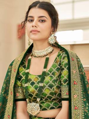 green embroidered art silk lehenga set choli with dupatta 3