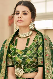 green embroidered art silk lehenga set choli with dupatta