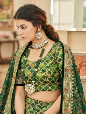green embroidered art silk lehenga set choli with dupatta 4