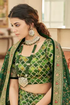 green embroidered art silk lehenga set choli with dupatta