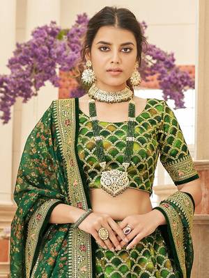 green embroidered art silk lehenga set choli with dupatta 5