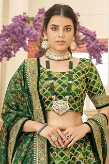 green embroidered art silk lehenga set choli with dupatta