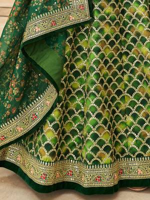 green embroidered art silk lehenga set choli with dupatta 6