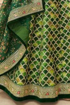 green embroidered art silk lehenga set choli with dupatta
