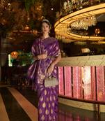 Purple Kihaarika Womens Silk Blend Woven Design Handloom Saree With Blouse