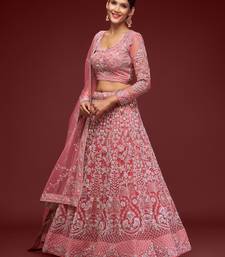 Glamorous Coral Embroidered Net Wedding Wear Lehenga Choli  