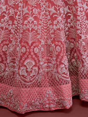 Glamorous Coral Embroidered Net Wedding Wear Lehenga Choli   10