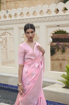 Rose Pink Kevaah Linen Fancy Styles Designer Linen Saree Collection 2