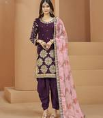 Purple embroidered art silk salwar