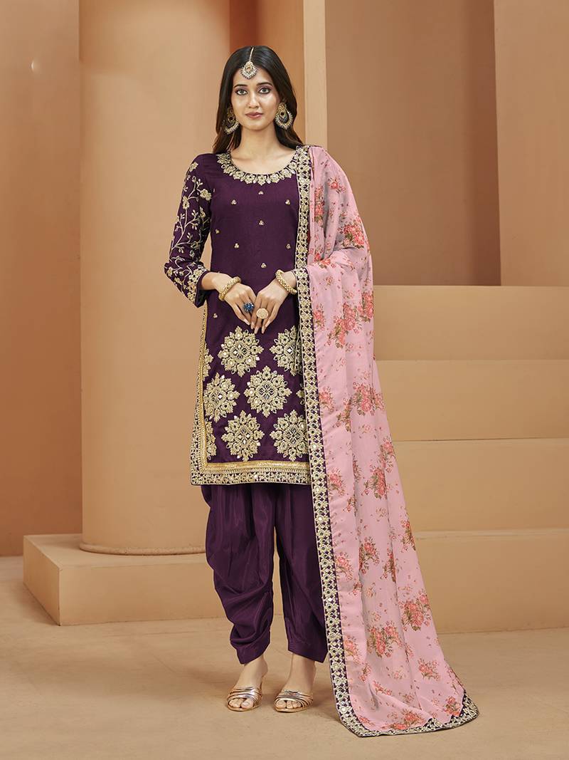 Purple embroidered art silk salwar