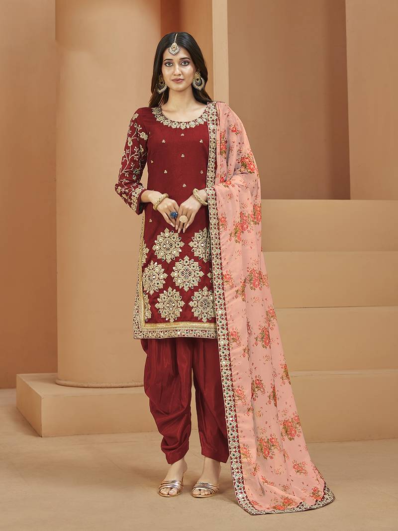 Red embroidered art silk salwar