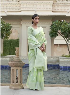 Green Kevaah Linen Fancy Styles Designer Linen Saree Collection 1