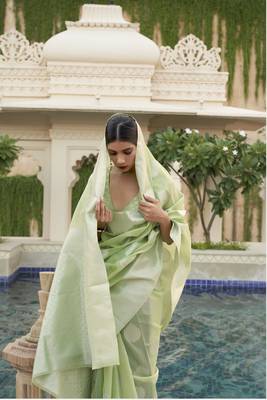 Green Kevaah Linen Fancy Styles Designer Linen Saree Collection 2