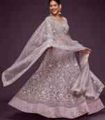 Glamorous Lilac Embroidered Net Wedding Wear Lehenga Choli  