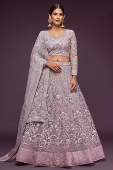 lilac embroidered net lehenga set choli with dupatta