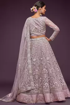 lilac embroidered net lehenga set choli with dupatta